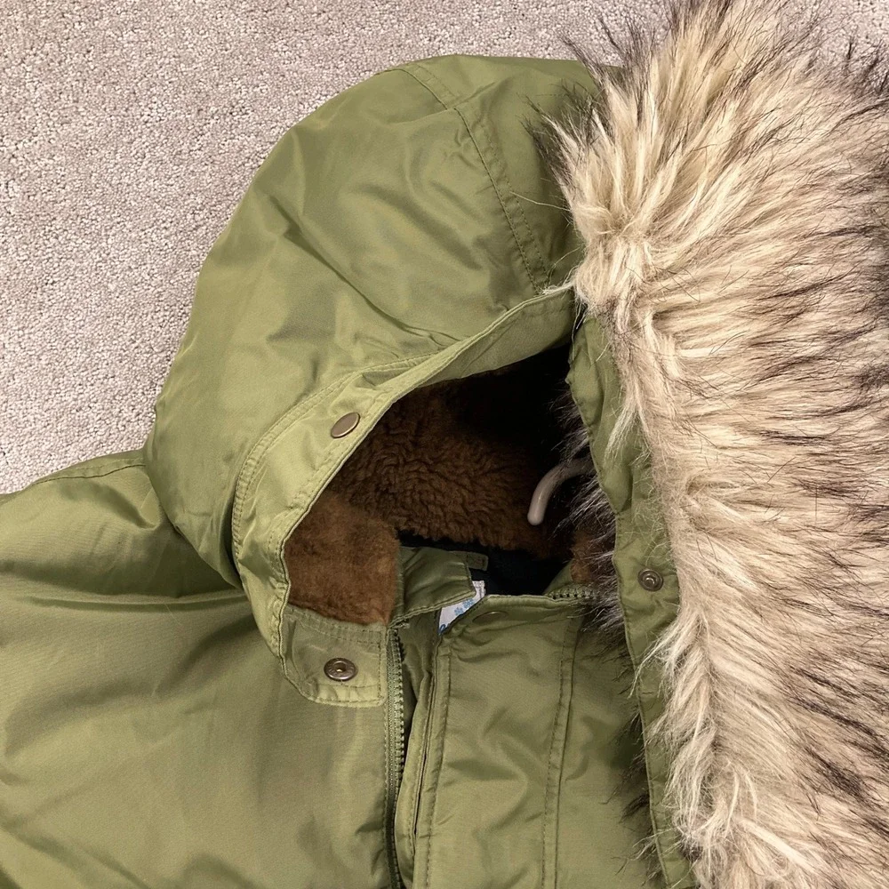 J. Crew Parka Womens‎ 16 Olive Green Faux Fur Hooded Lined Softshell Winter Coat
